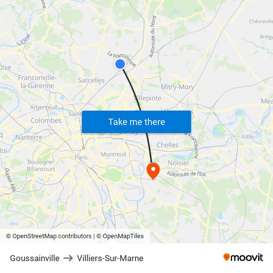 Goussainville to Villiers-Sur-Marne map