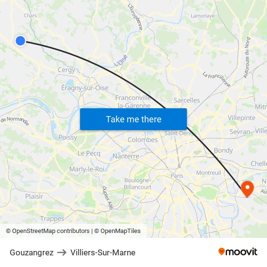 Gouzangrez to Villiers-Sur-Marne map