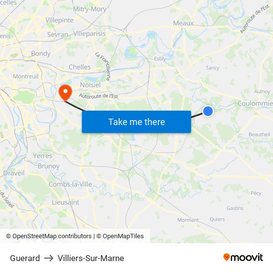 Guerard to Villiers-Sur-Marne map