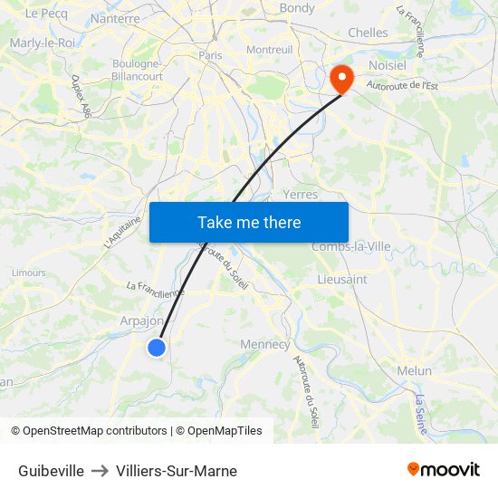 Guibeville to Villiers-Sur-Marne map