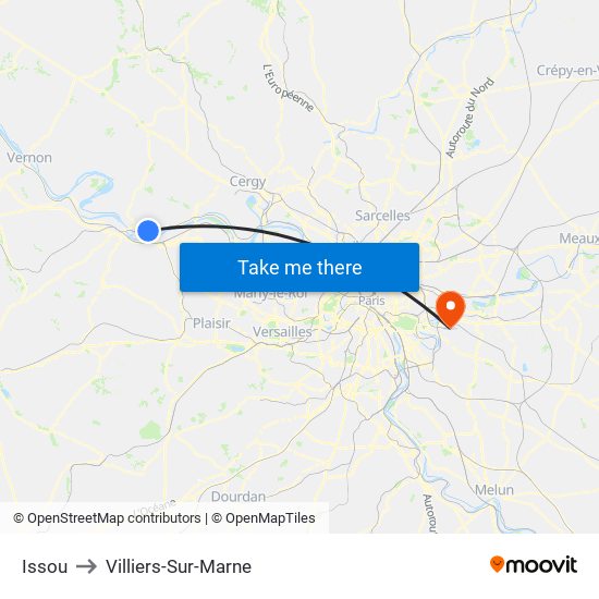 Issou to Villiers-Sur-Marne map