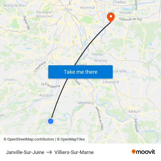 Janville-Sur-Juine to Villiers-Sur-Marne map