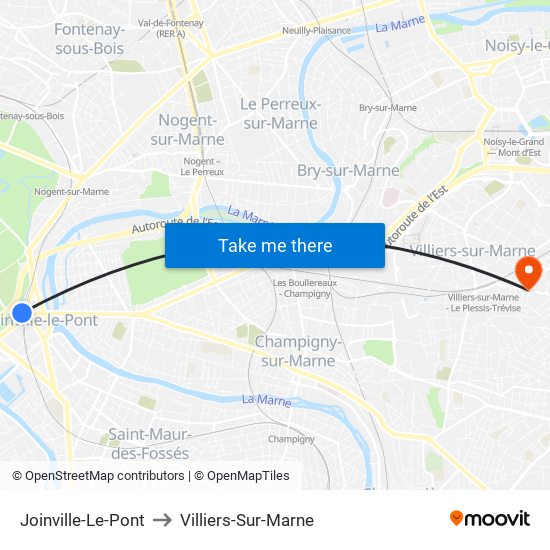 Joinville-Le-Pont to Villiers-Sur-Marne map