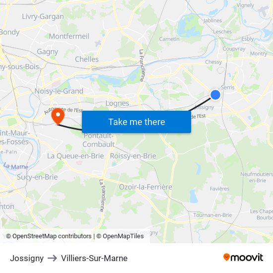 Jossigny to Villiers-Sur-Marne map