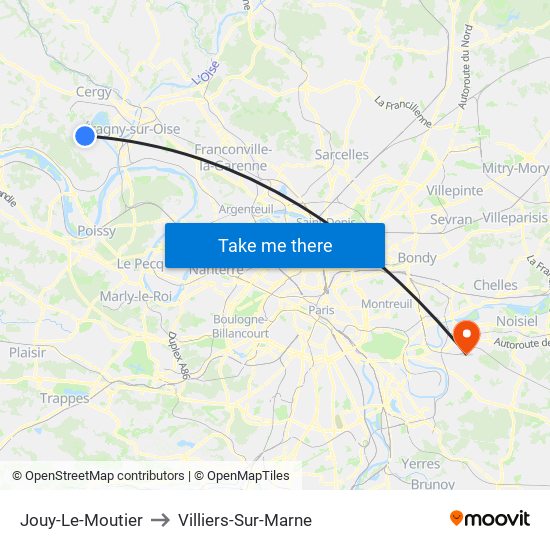 Jouy-Le-Moutier to Villiers-Sur-Marne map