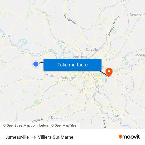 Jumeauville to Villiers-Sur-Marne map