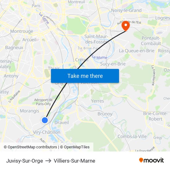 Juvisy-Sur-Orge to Villiers-Sur-Marne map