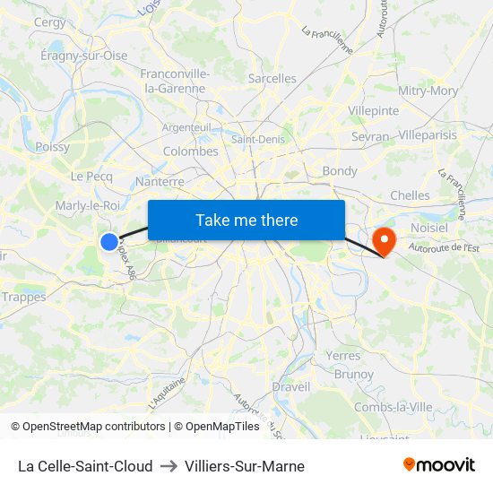La Celle-Saint-Cloud to Villiers-Sur-Marne map