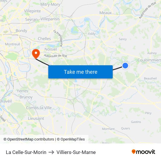 La Celle-Sur-Morin to Villiers-Sur-Marne map