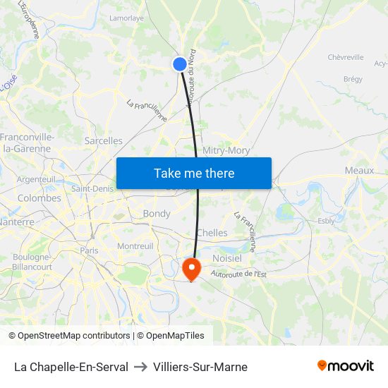 La Chapelle-En-Serval to Villiers-Sur-Marne map