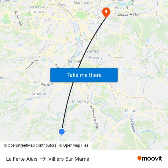 La Ferte-Alais to Villiers-Sur-Marne map