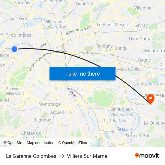 La Garenne-Colombes to Villiers-Sur-Marne map