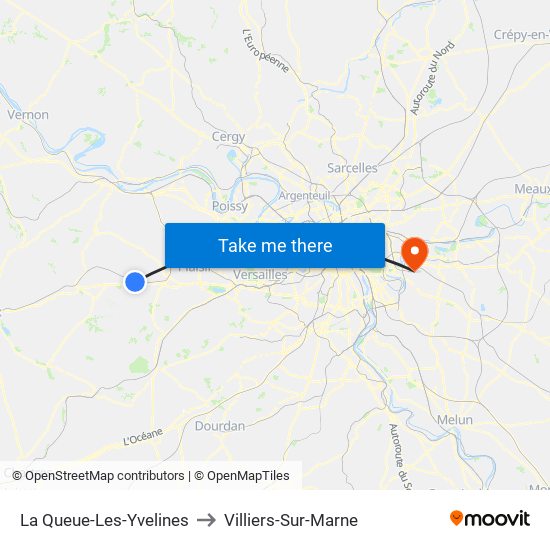 La Queue-Les-Yvelines to Villiers-Sur-Marne map