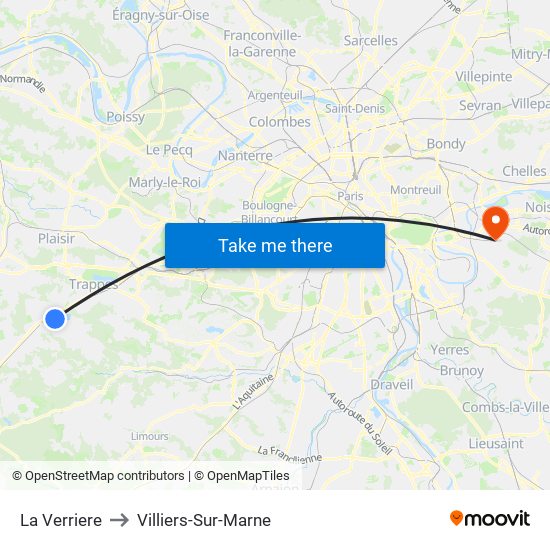 La Verriere to Villiers-Sur-Marne map