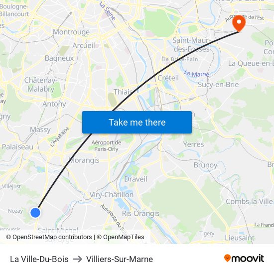 La Ville-Du-Bois to Villiers-Sur-Marne map