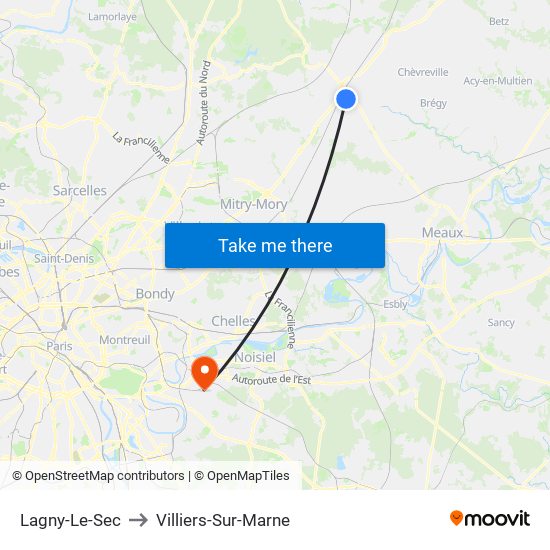 Lagny-Le-Sec to Villiers-Sur-Marne map