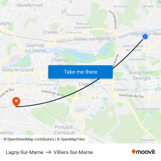 Lagny-Sur-Marne to Villiers-Sur-Marne map