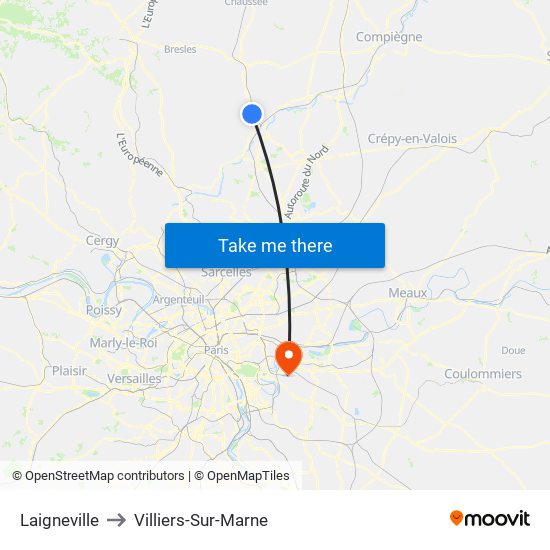 Laigneville to Villiers-Sur-Marne map