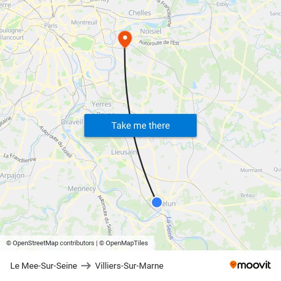 Le Mee-Sur-Seine to Villiers-Sur-Marne map
