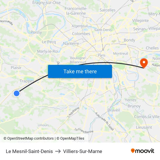 Le Mesnil-Saint-Denis to Villiers-Sur-Marne map