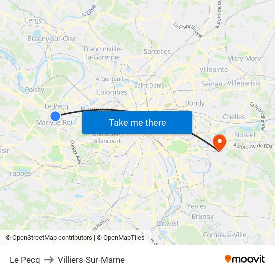 Le Pecq to Villiers-Sur-Marne map
