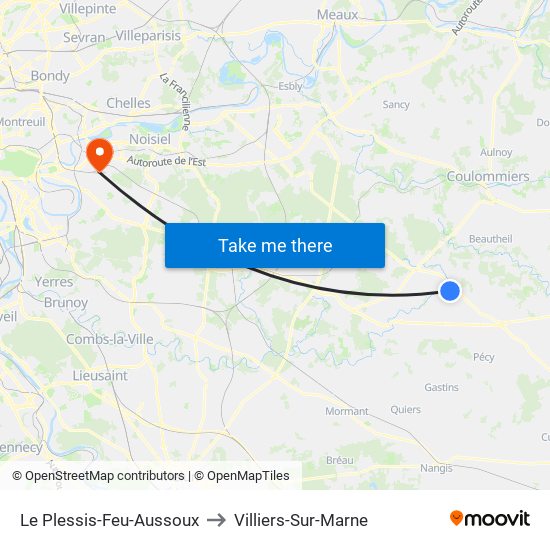 Le Plessis-Feu-Aussoux to Villiers-Sur-Marne map