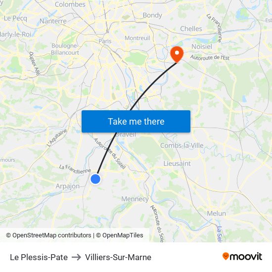 Le Plessis-Pate to Villiers-Sur-Marne map