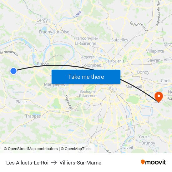 Les Alluets-Le-Roi to Villiers-Sur-Marne map