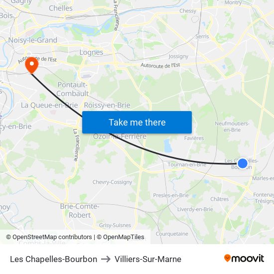Les Chapelles-Bourbon to Villiers-Sur-Marne map