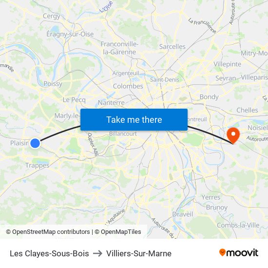Les Clayes-Sous-Bois to Villiers-Sur-Marne map