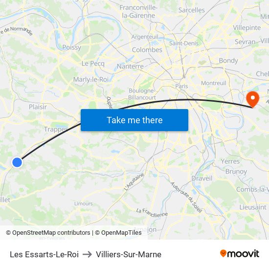 Les Essarts-Le-Roi to Villiers-Sur-Marne map