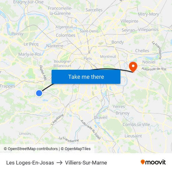 Les Loges-En-Josas to Villiers-Sur-Marne map
