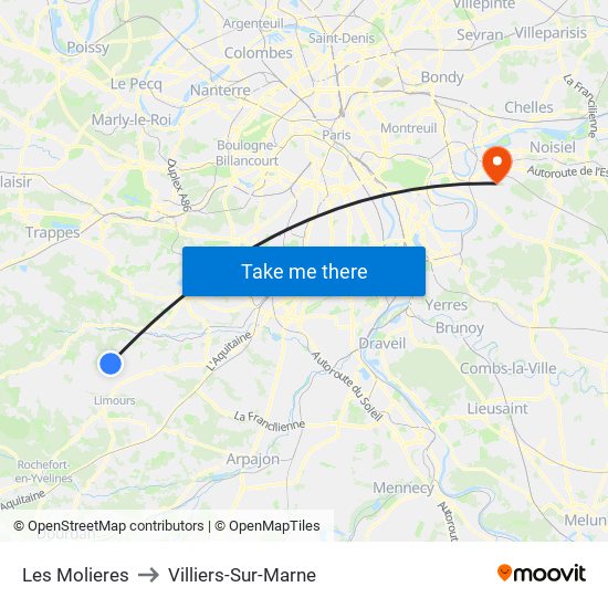 Les Molieres to Villiers-Sur-Marne map