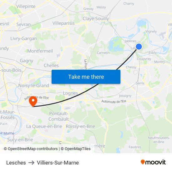 Lesches to Villiers-Sur-Marne map