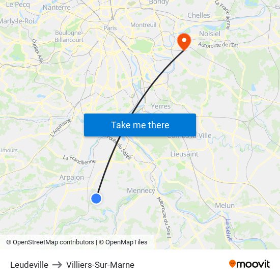 Leudeville to Villiers-Sur-Marne map