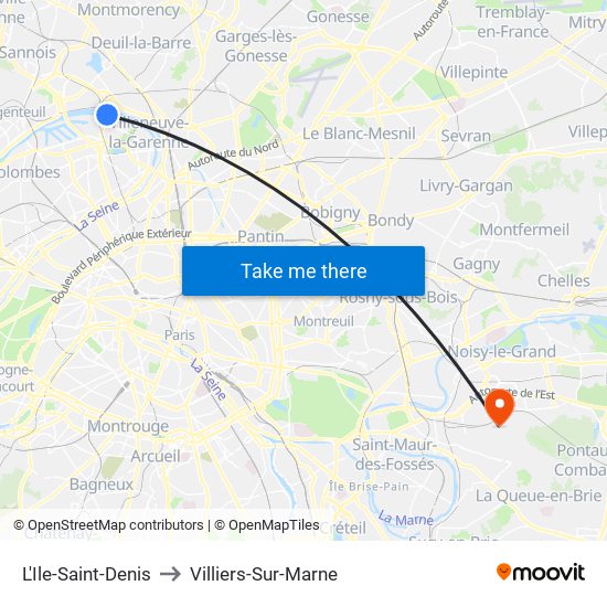 L'Ile-Saint-Denis to Villiers-Sur-Marne map