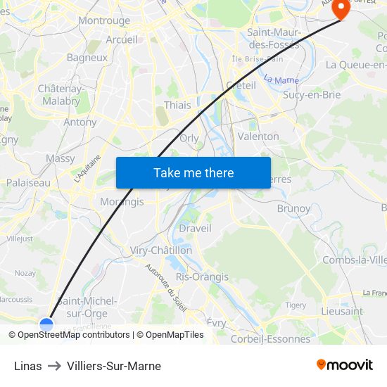 Linas to Villiers-Sur-Marne map