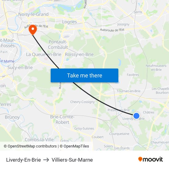 Liverdy-En-Brie to Villiers-Sur-Marne map