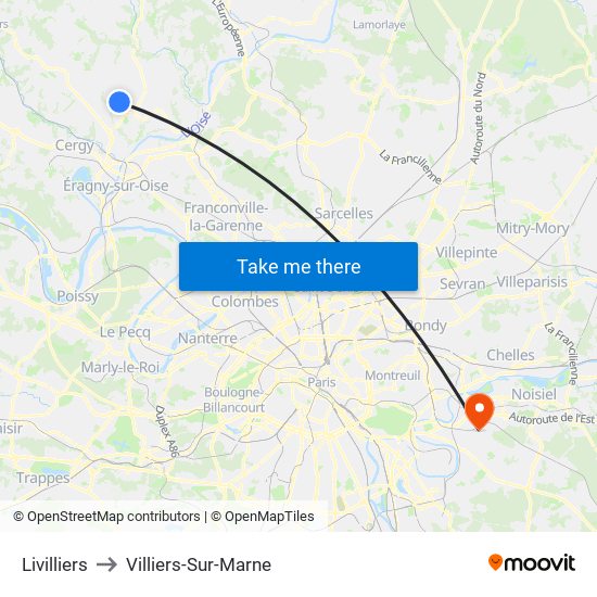 Livilliers to Villiers-Sur-Marne map