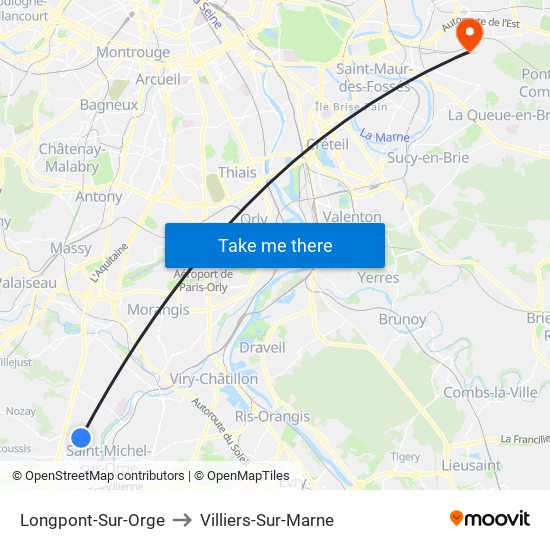Longpont-Sur-Orge to Villiers-Sur-Marne map