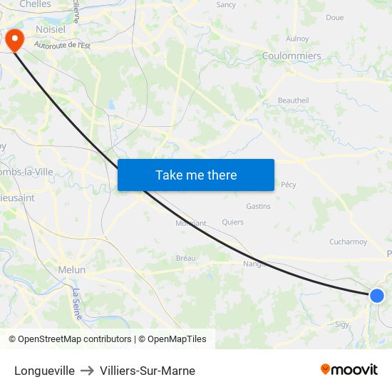 Longueville to Villiers-Sur-Marne map