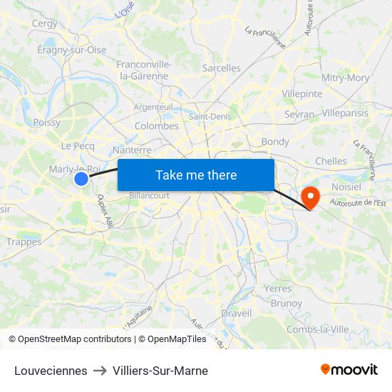 Louveciennes to Villiers-Sur-Marne map