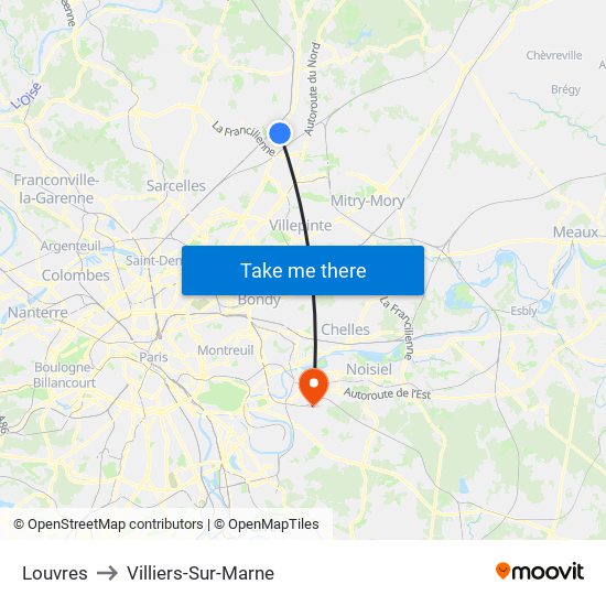 Louvres to Villiers-Sur-Marne map