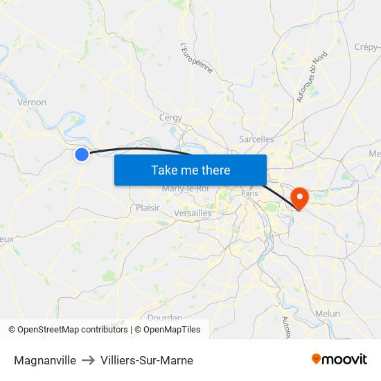 Magnanville to Villiers-Sur-Marne map