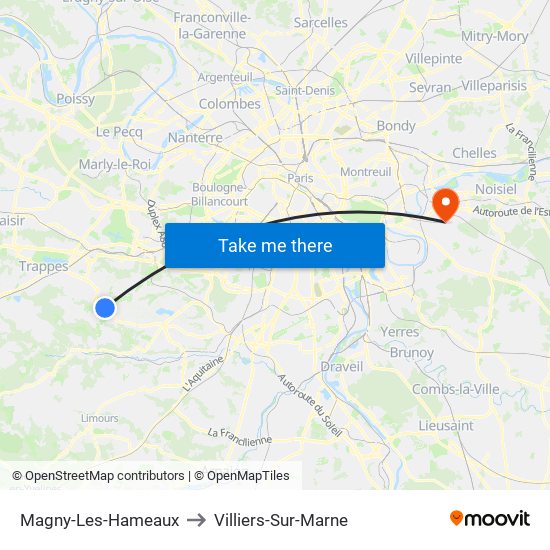 Magny-Les-Hameaux to Villiers-Sur-Marne map