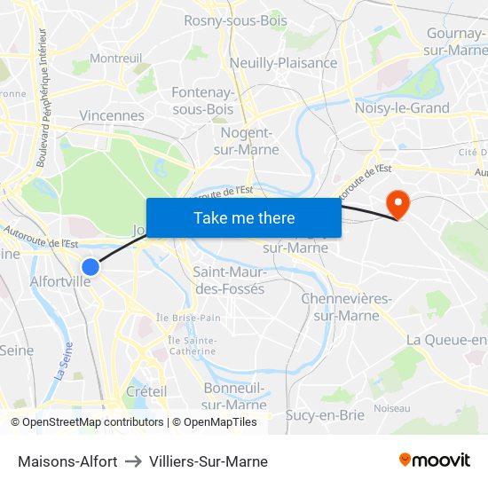 Maisons-Alfort to Villiers-Sur-Marne map
