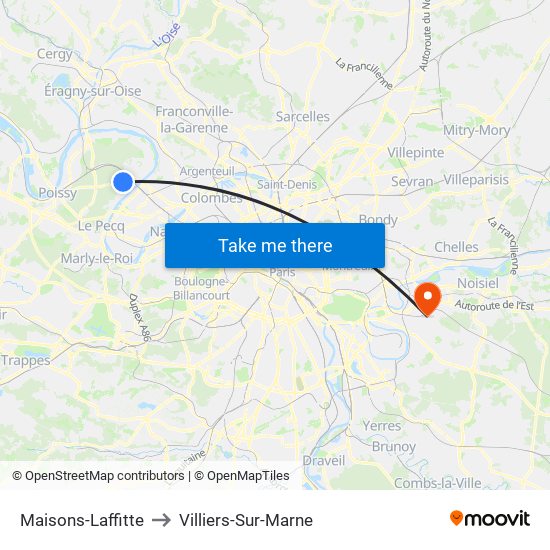 Maisons-Laffitte to Villiers-Sur-Marne map