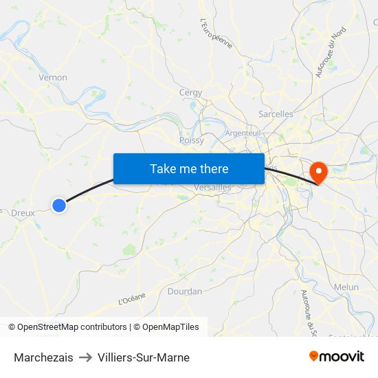 Marchezais to Villiers-Sur-Marne map