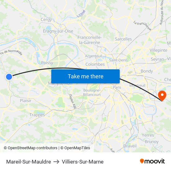 Mareil-Sur-Mauldre to Villiers-Sur-Marne map