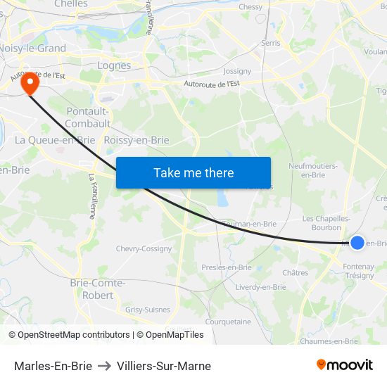 Marles-En-Brie to Villiers-Sur-Marne map